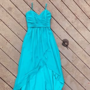 Teal High Low Waterfall Dress